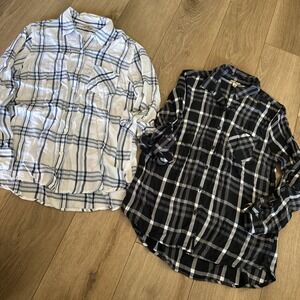 Woolrich Shirt Womens‎ 2 Pack  Black White Plaid Lightweight Rayon Button Up Lrg